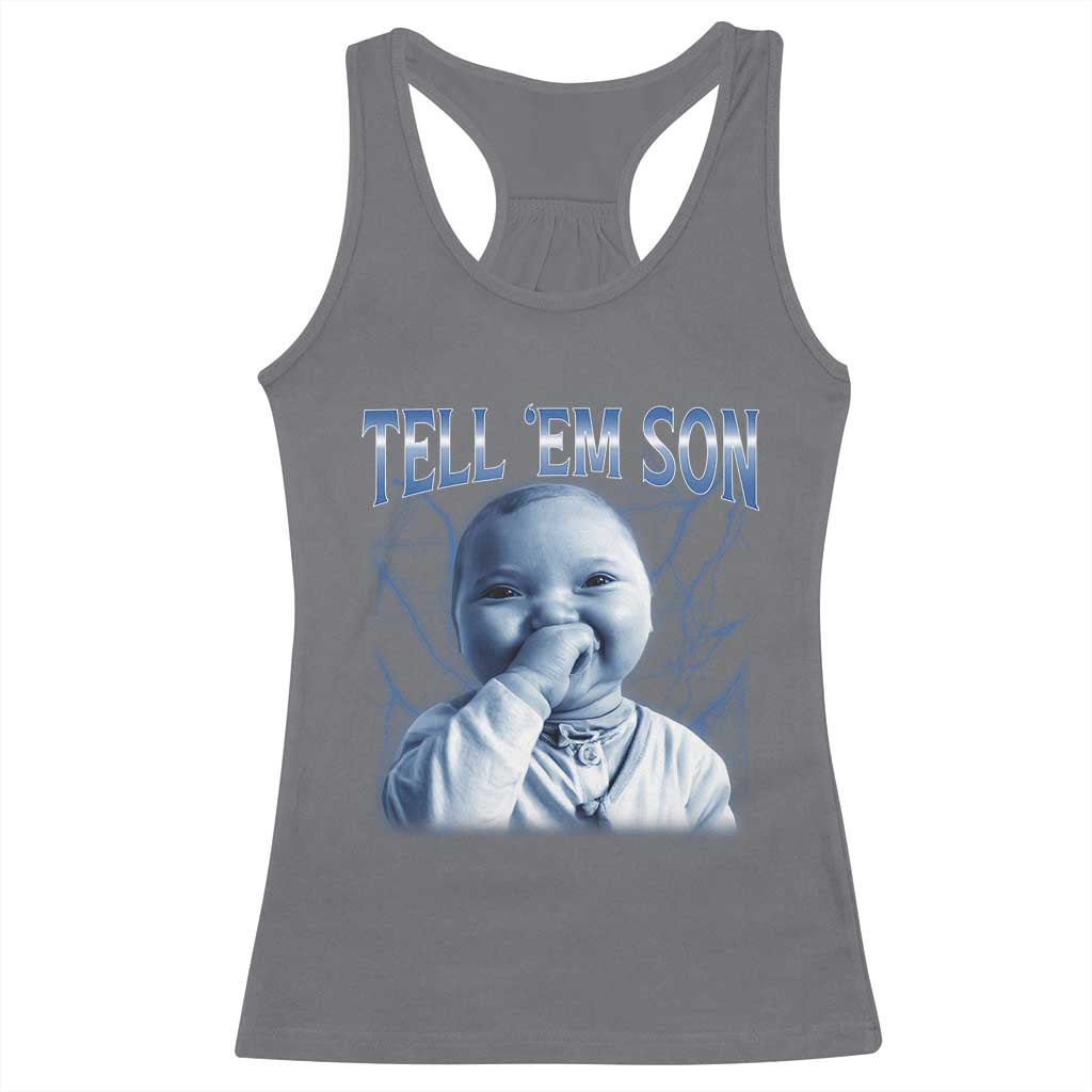 Funny Giggling Niche Baby Is Calling Racerback Tank Top Tuff Baby AI Laughing Gen Alpha Meme - Wonder Print Shop