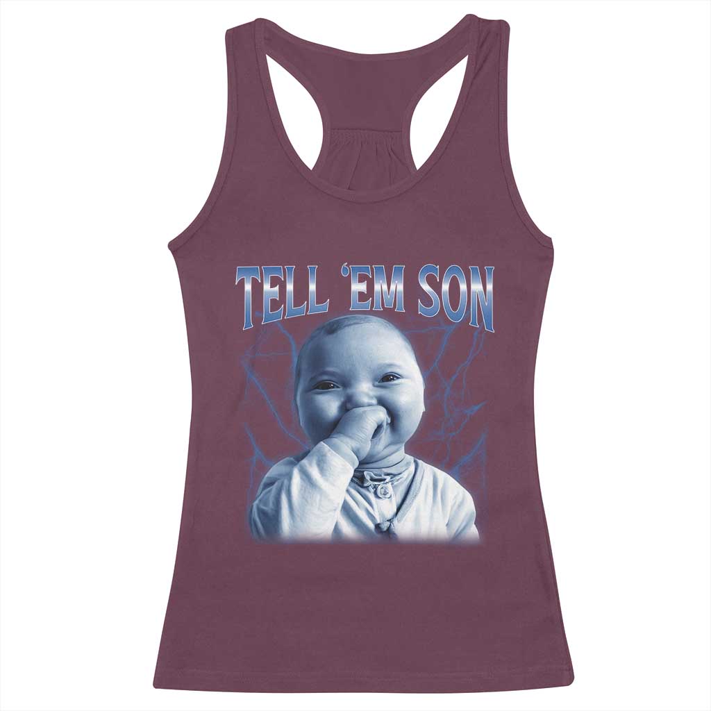Funny Giggling Niche Baby Is Calling Racerback Tank Top Tuff Baby AI Laughing Gen Alpha Meme - Wonder Print Shop