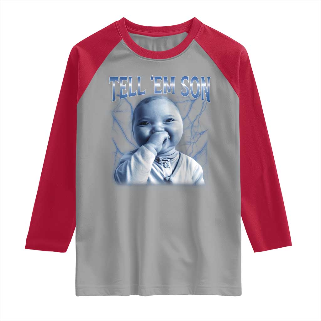 Funny Giggling Niche Baby Is Calling Raglan Shirt Tuff Baby AI Laughing Gen Alpha Meme - Wonder Print Shop