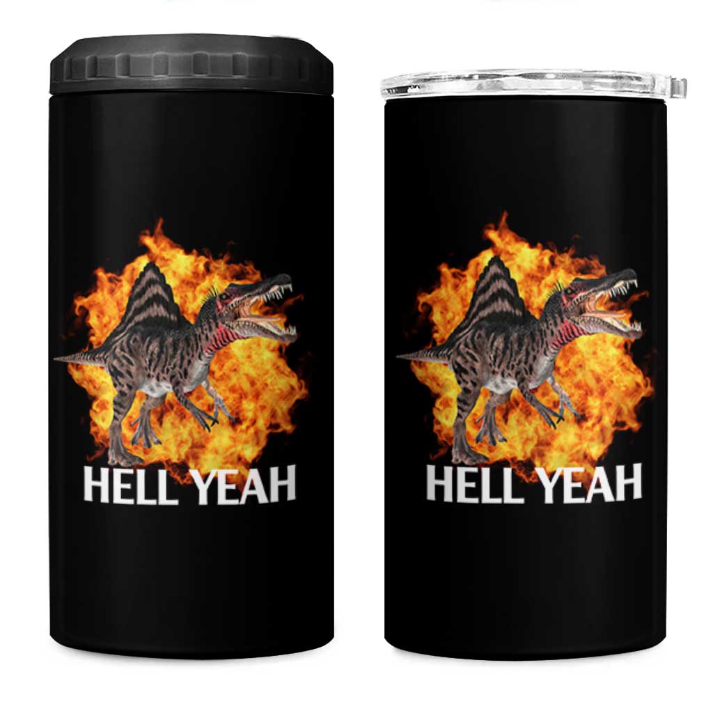 Spinosaurus Racha Explosion Hell Yeah 4 in 1 Can Cooler Tumbler Dinosaur Shrieks Meme Funny Prehistoric Fire Blast - Wonder Print Shop
