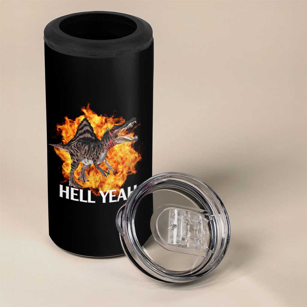 Spinosaurus Racha Explosion Hell Yeah 4 in 1 Can Cooler Tumbler Dinosaur Shrieks Meme Funny Prehistoric Fire Blast - Wonder Print Shop