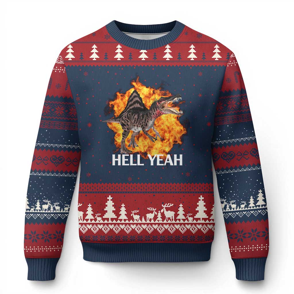 Spinosaurus Racha Explosion Hell Yeah Ugly Christmas Sweater Dinosaur Shrieks Meme Funny Prehistoric Fire Blast - Wonder Print Shop