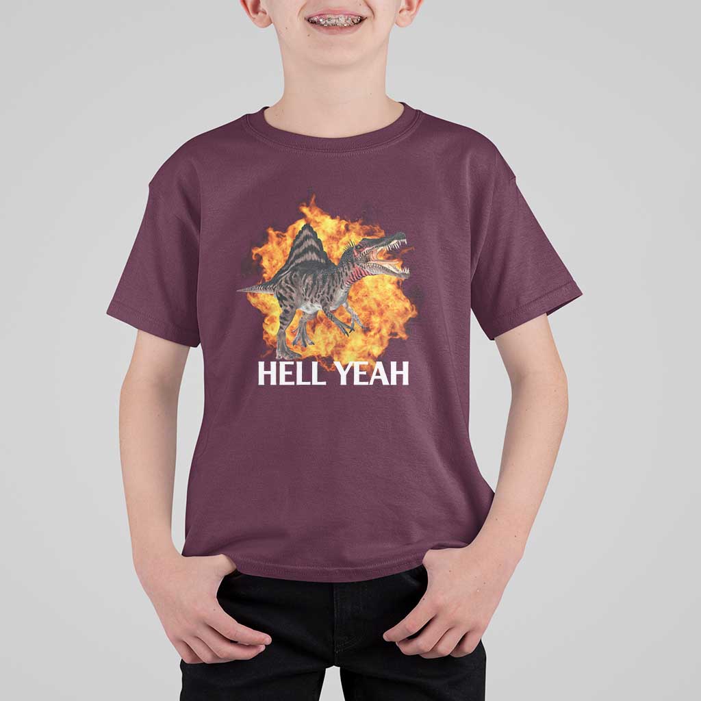 Spinosaurus Racha Explosion Hell Yeah T Shirt For Kid Dinosaur Shrieks Meme Funny Prehistoric Fire Blast - Wonder Print Shop