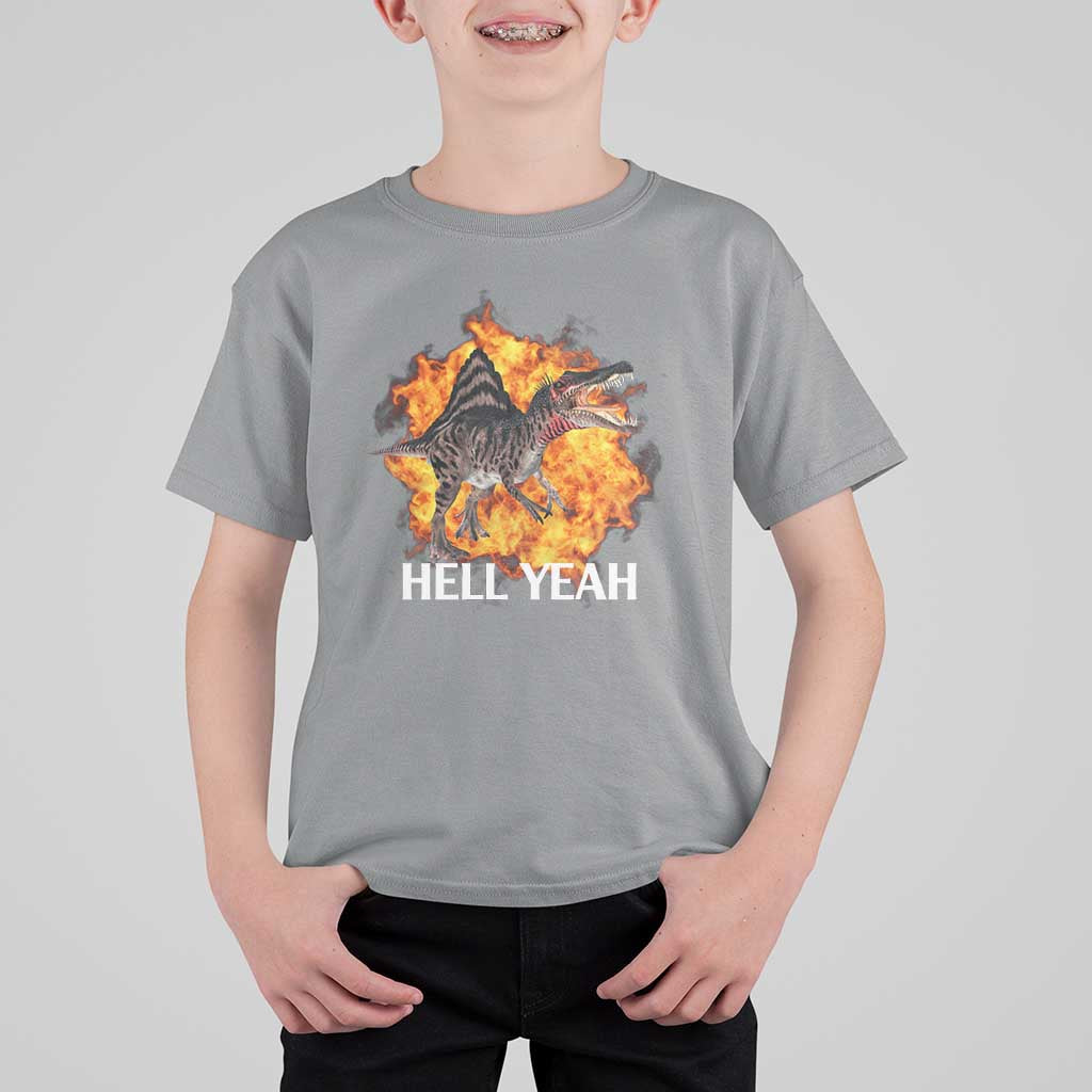 Spinosaurus Racha Explosion Hell Yeah T Shirt For Kid Dinosaur Shrieks Meme Funny Prehistoric Fire Blast - Wonder Print Shop