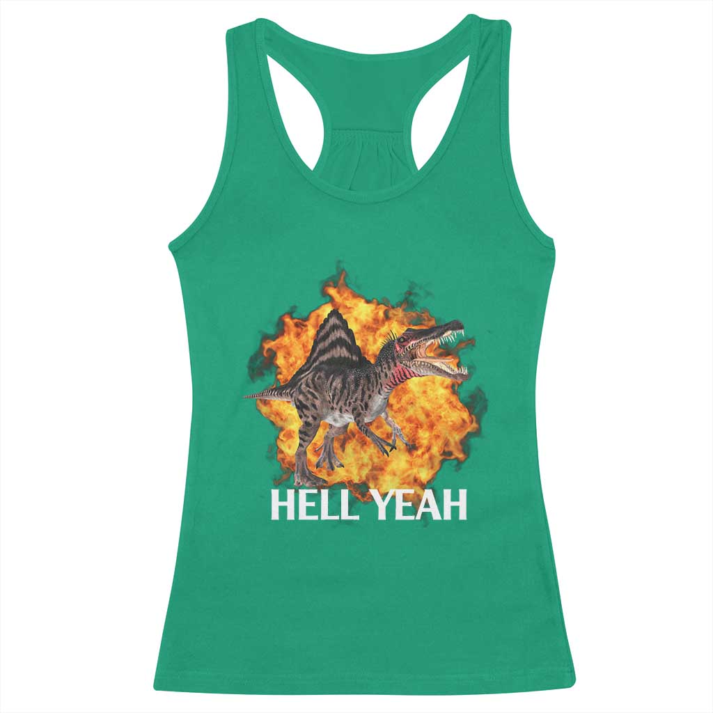 Spinosaurus Racha Explosion Hell Yeah Racerback Tank Top Dinosaur Shrieks Meme Funny Prehistoric Fire Blast - Wonder Print Shop