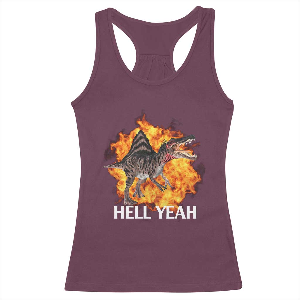 Spinosaurus Racha Explosion Hell Yeah Racerback Tank Top Dinosaur Shrieks Meme Funny Prehistoric Fire Blast - Wonder Print Shop