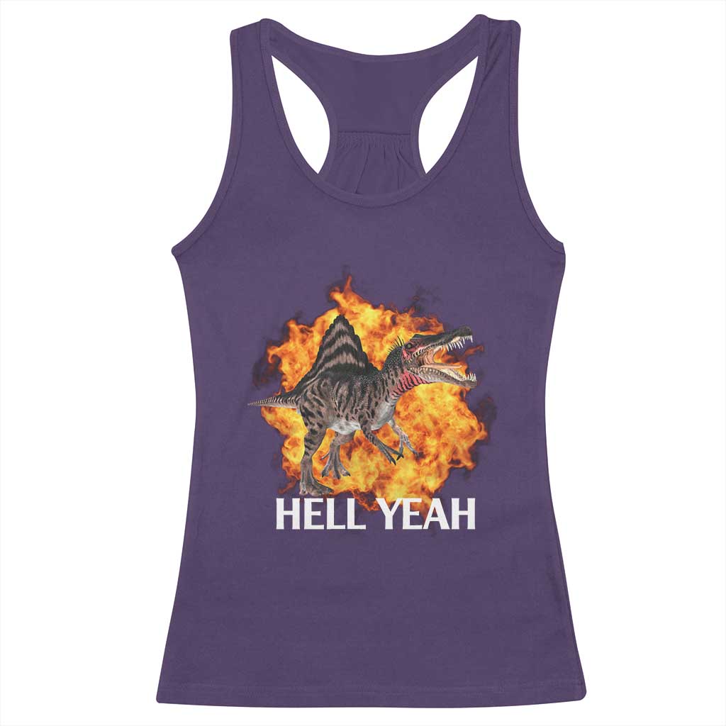 Spinosaurus Racha Explosion Hell Yeah Racerback Tank Top Dinosaur Shrieks Meme Funny Prehistoric Fire Blast - Wonder Print Shop