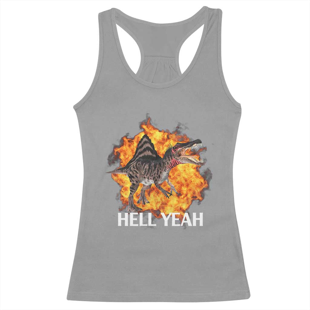 Spinosaurus Racha Explosion Hell Yeah Racerback Tank Top Dinosaur Shrieks Meme Funny Prehistoric Fire Blast - Wonder Print Shop