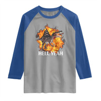 Spinosaurus Racha Explosion Hell Yeah Raglan Shirt Dinosaur Shrieks Meme Funny Prehistoric Fire Blast - Wonder Print Shop