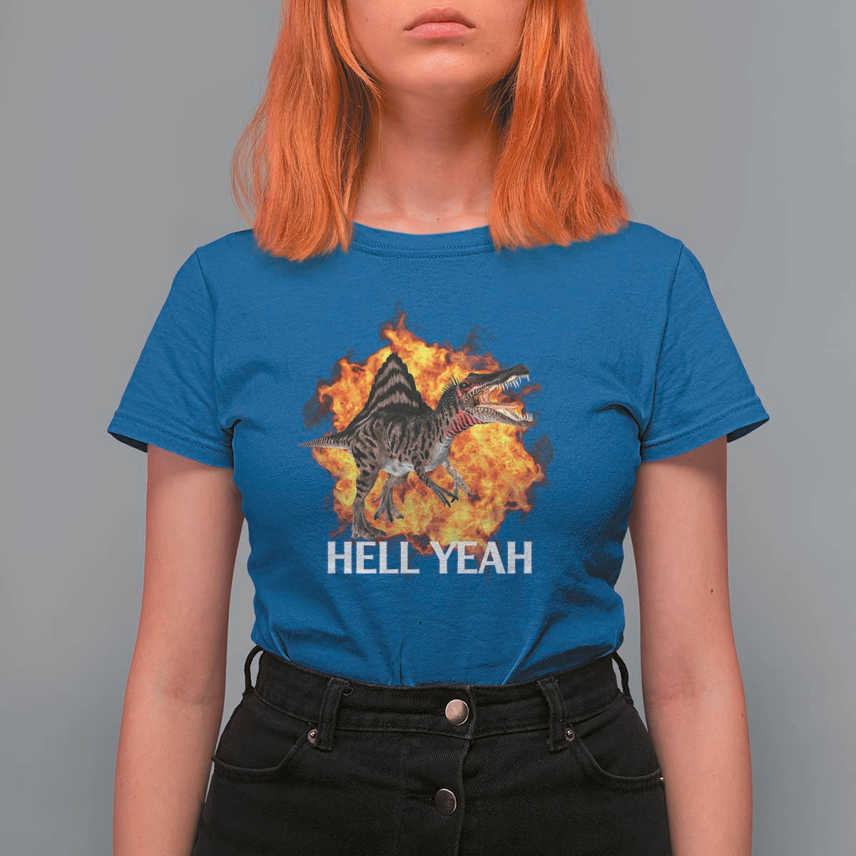 Spinosaurus Racha Explosion Hell Yeah T Shirt For Women Dinosaur Shrieks Meme Funny Prehistoric Fire Blast - Wonder Print Shop