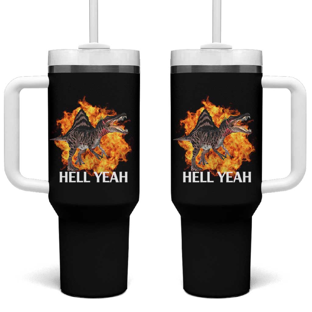 Spinosaurus Racha Explosion Hell Yeah Tumbler With Handle Dinosaur Shrieks Meme Funny Prehistoric Fire Blast - Wonder Print Shop