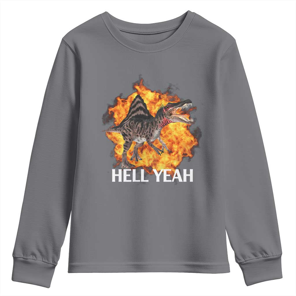 Spinosaurus Racha Explosion Hell Yeah Youth Sweatshirt Dinosaur Shrieks Meme Funny Prehistoric Fire Blast - Wonder Print Shop
