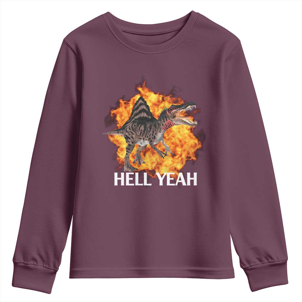 Spinosaurus Racha Explosion Hell Yeah Youth Sweatshirt Dinosaur Shrieks Meme Funny Prehistoric Fire Blast - Wonder Print Shop