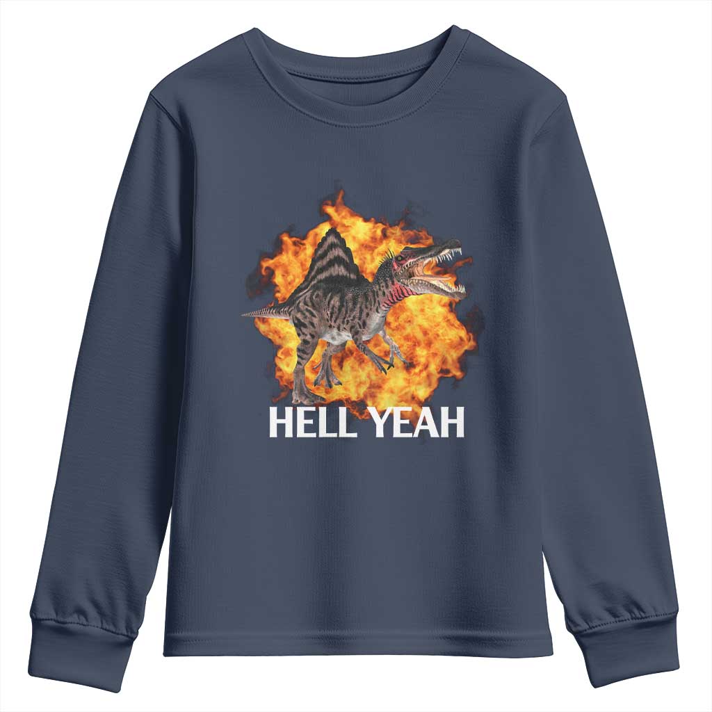 Spinosaurus Racha Explosion Hell Yeah Youth Sweatshirt Dinosaur Shrieks Meme Funny Prehistoric Fire Blast - Wonder Print Shop