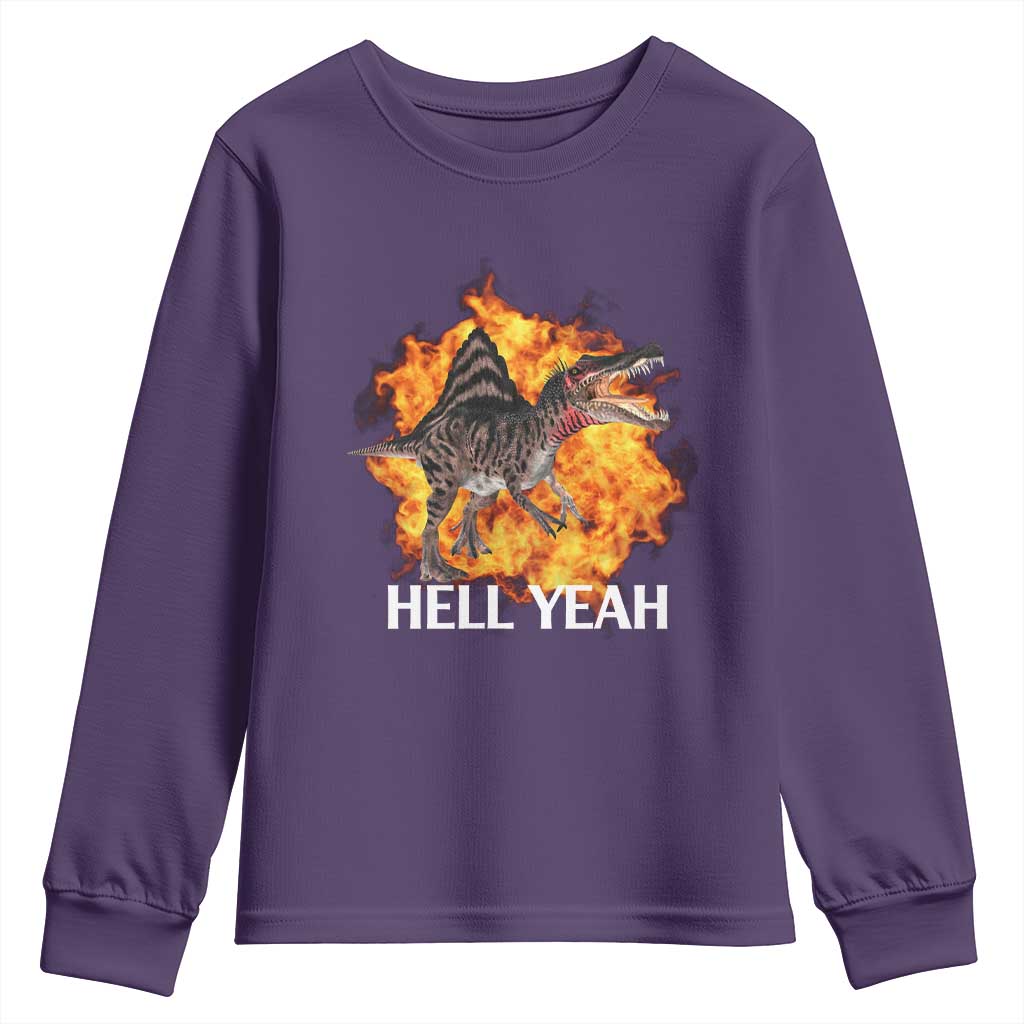 Spinosaurus Racha Explosion Hell Yeah Youth Sweatshirt Dinosaur Shrieks Meme Funny Prehistoric Fire Blast - Wonder Print Shop
