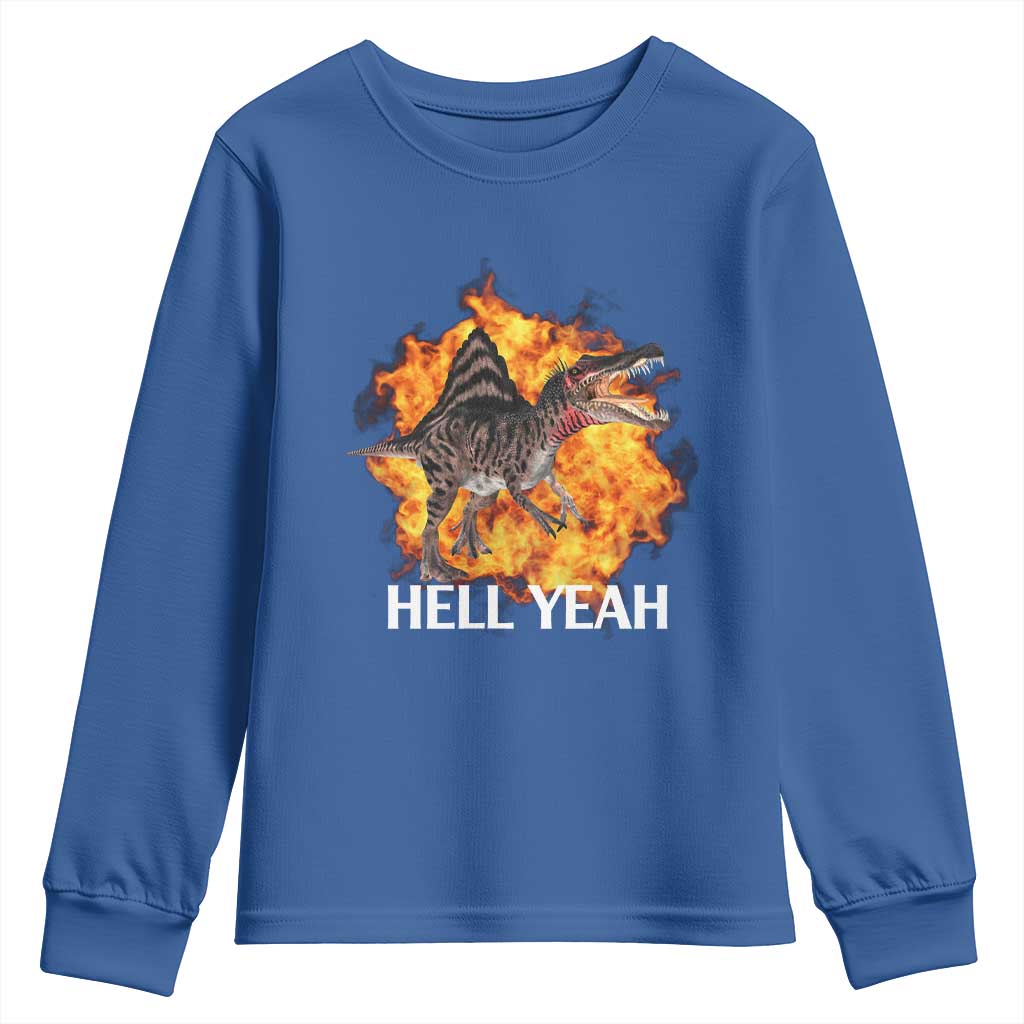 Spinosaurus Racha Explosion Hell Yeah Youth Sweatshirt Dinosaur Shrieks Meme Funny Prehistoric Fire Blast - Wonder Print Shop