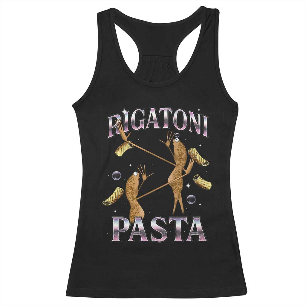 Rigatoni Pasta Lover Marcus The Worm Racerback Tank Top Retro 90s Bootleg Weird Meme Internet Humor - Wonder Print Shop