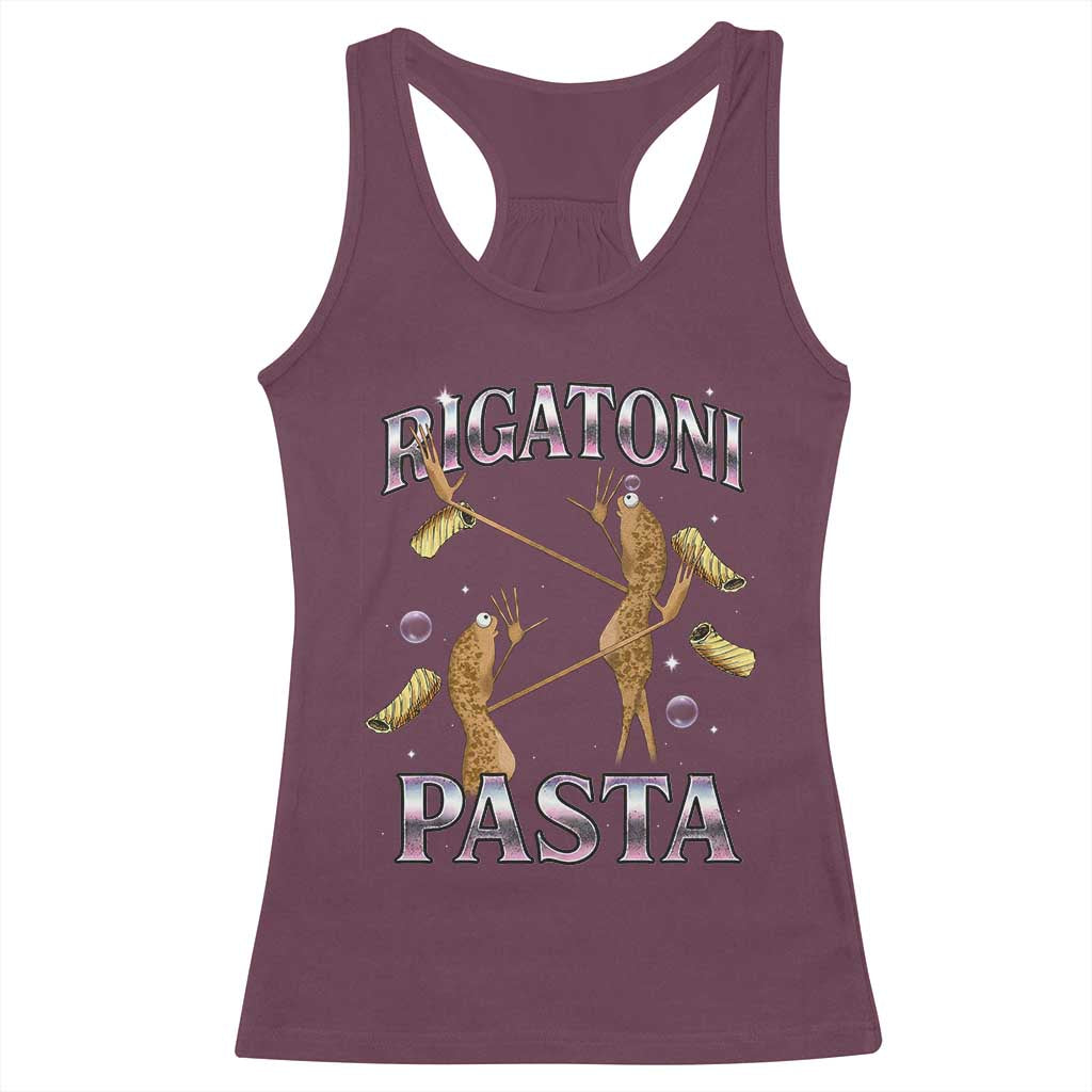 Rigatoni Pasta Lover Marcus The Worm Racerback Tank Top Retro 90s Bootleg Weird Meme Internet Humor - Wonder Print Shop