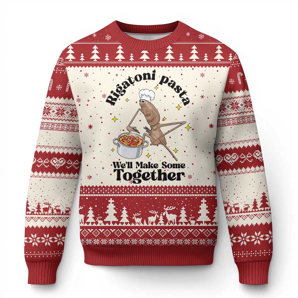 Rigatoni Pasta Chef Marcus The Worm Ugly Christmas Sweater We'll Make Some Together Wholesome Weird Meme - Wonder Print Shop