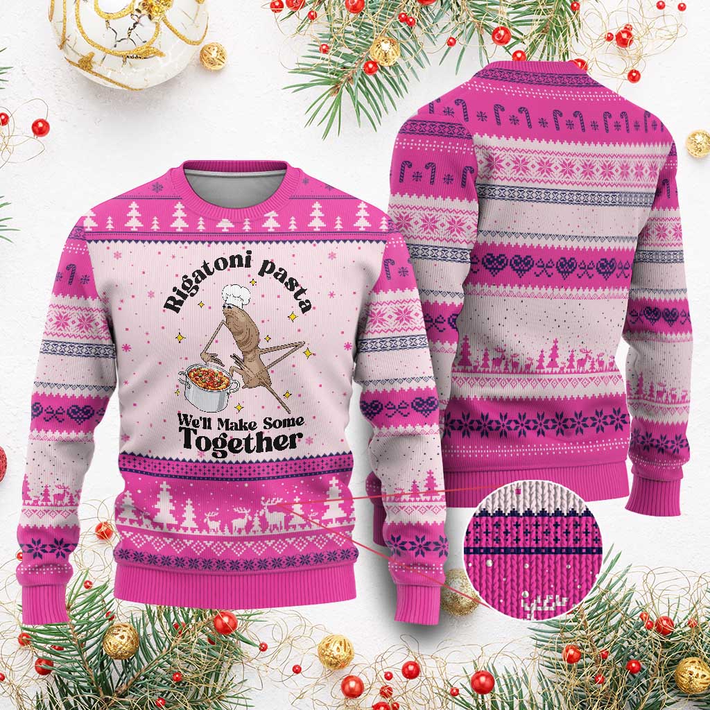 Rigatoni Pasta Chef Marcus The Worm Ugly Christmas Sweater We'll Make Some Together Wholesome Weird Meme - Wonder Print Shop