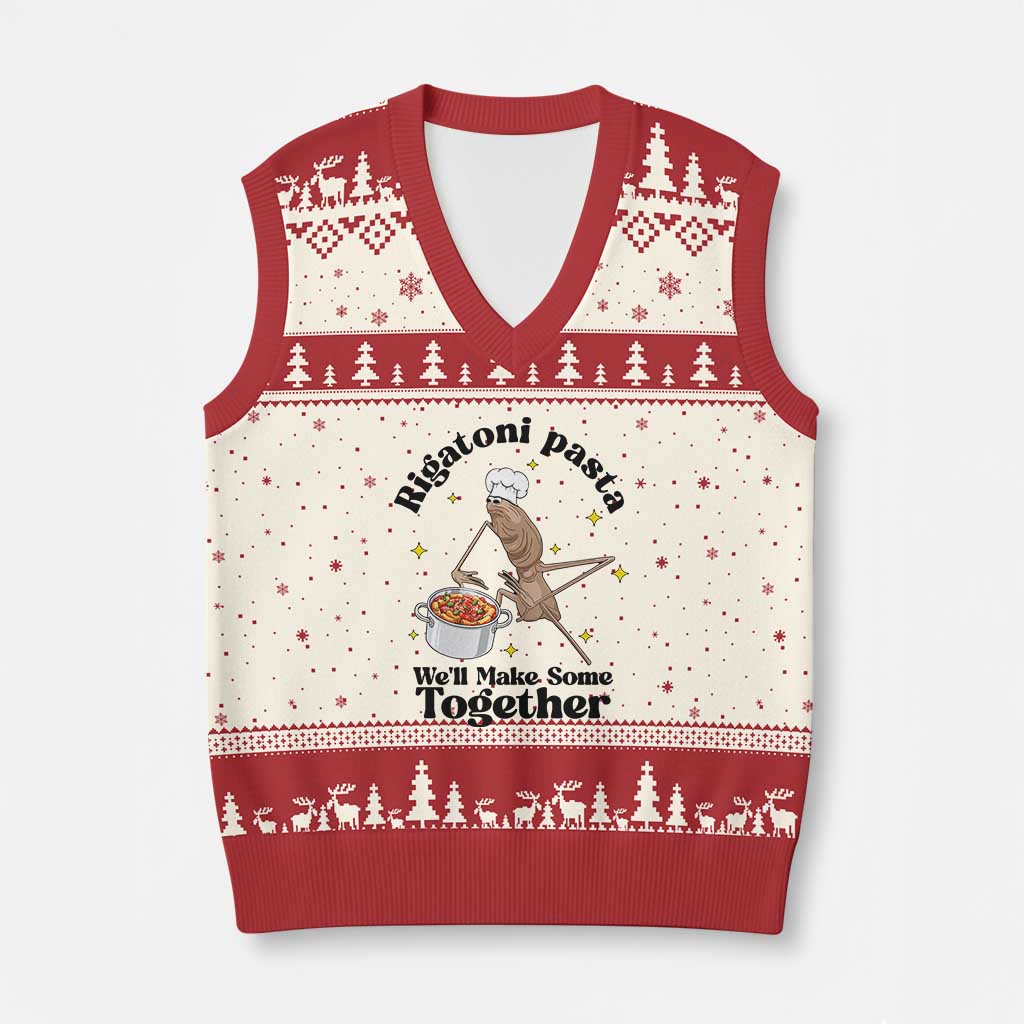 Rigatoni Pasta Chef Marcus The Worm V-Neck Knit Sweater Vest We'll Make Some Together Wholesome Weird Meme - Wonder Print Shop