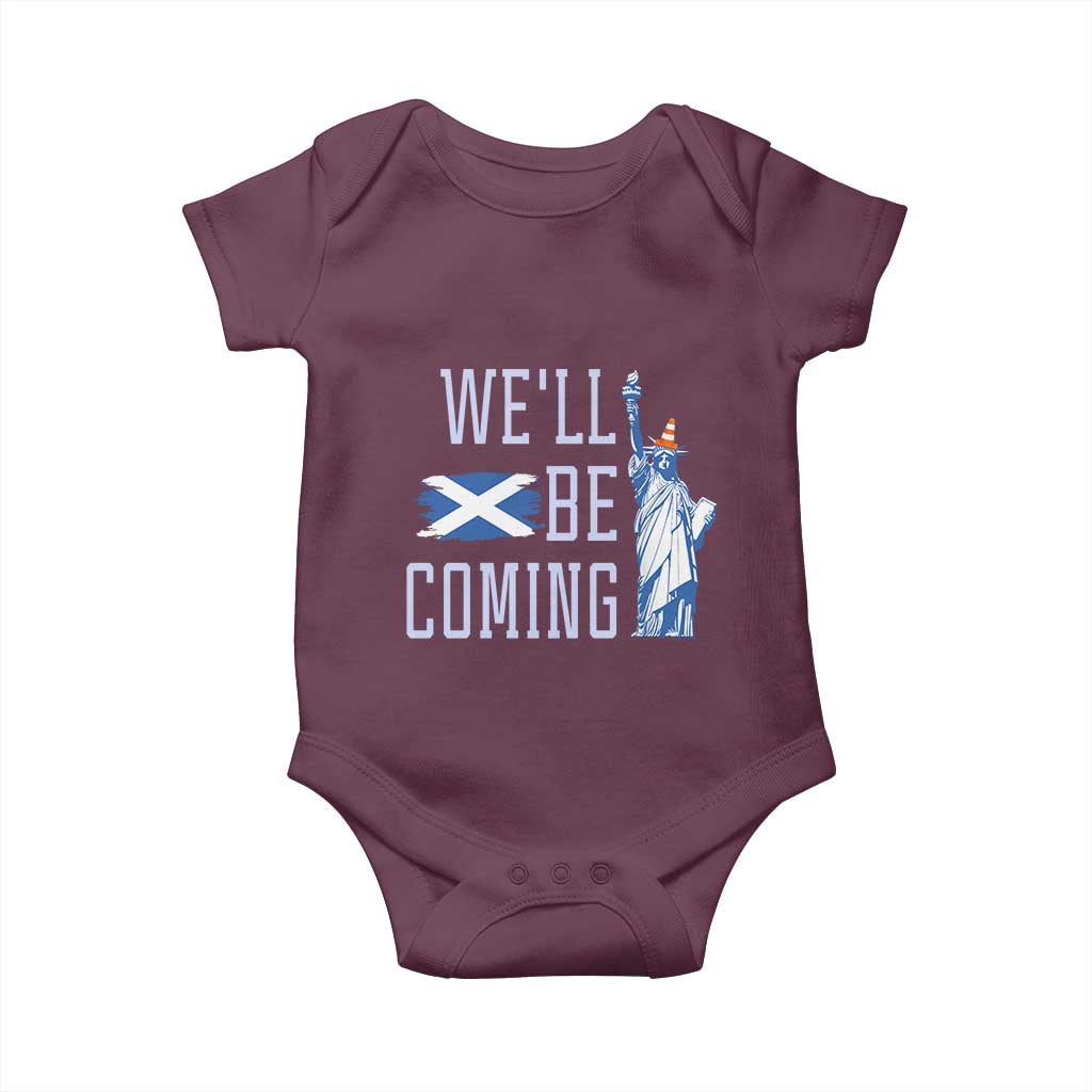 We'll Be Coming Scotland to USA Baby Onesie Scottish Fans Statue of Liberty - Wonder Print Shop
