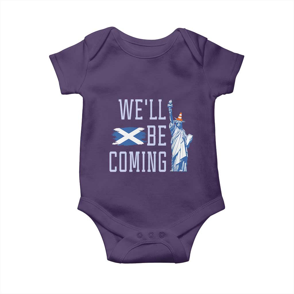 We'll Be Coming Scotland to USA Baby Onesie Scottish Fans Statue of Liberty - Wonder Print Shop