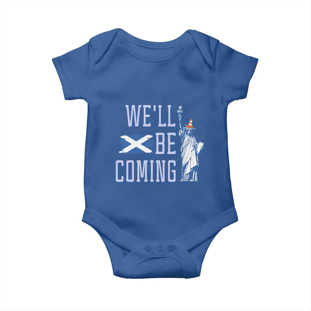 We'll Be Coming Scotland to USA Baby Onesie Scottish Fans Statue of Liberty - Wonder Print Shop