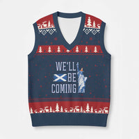 We'll Be Coming Scotland to USA V-Neck Knit Sweater Vest Scottish Fans Statue of Liberty - Wonder Print Shop