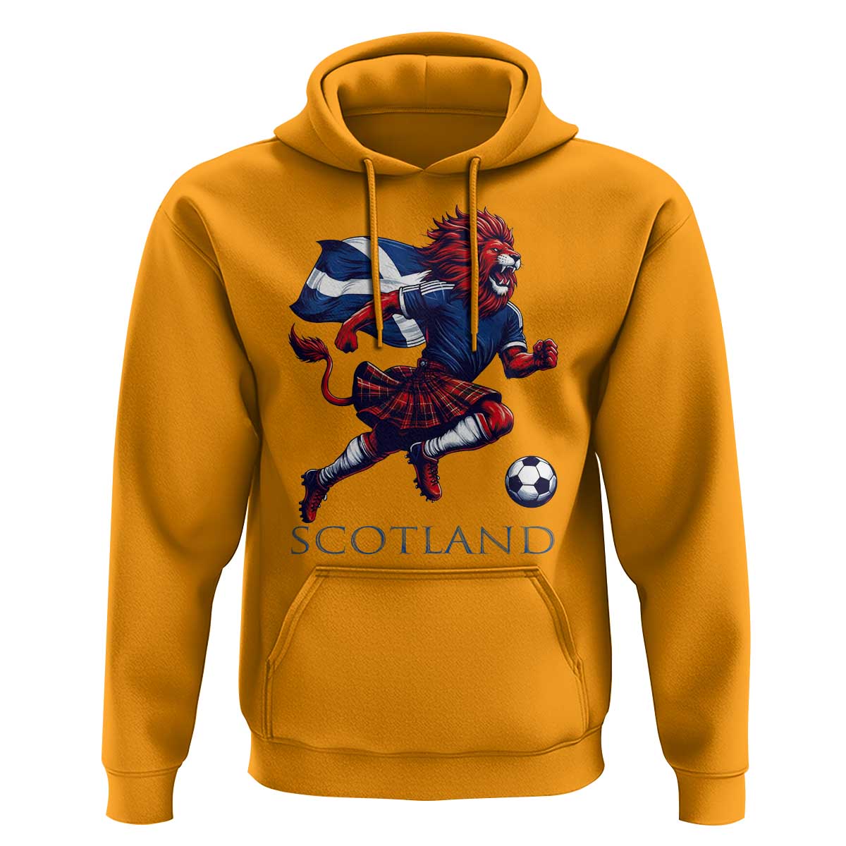 Scottish Lion Football Hoodie Brave Lion in Kilt with Flag Cape Pride - Wonder Print Shop