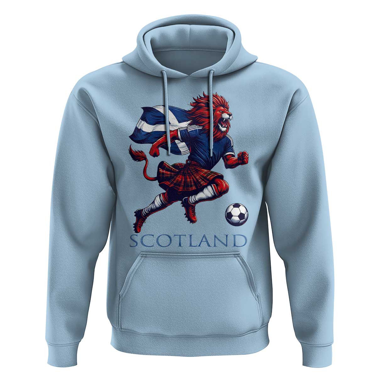 Scottish Lion Football Hoodie Brave Lion in Kilt with Flag Cape Pride - Wonder Print Shop