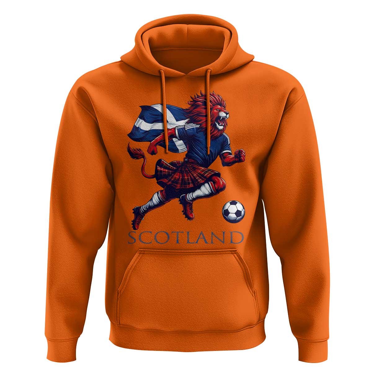 Scottish Lion Football Hoodie Brave Lion in Kilt with Flag Cape Pride - Wonder Print Shop
