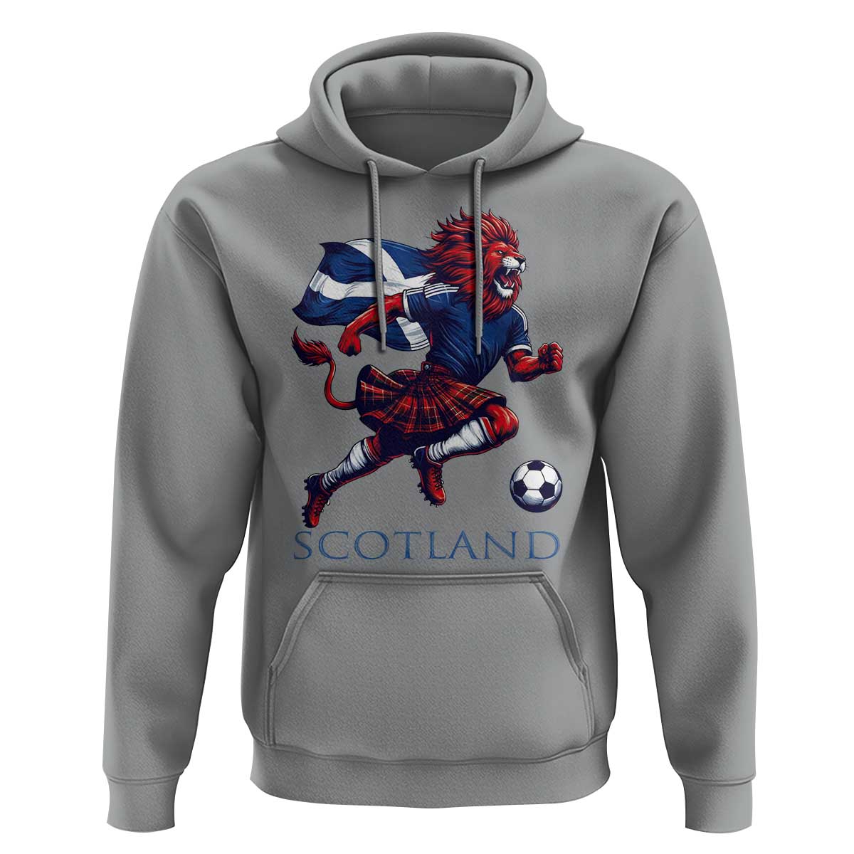 Scottish Lion Football Hoodie Brave Lion in Kilt with Flag Cape Pride - Wonder Print Shop