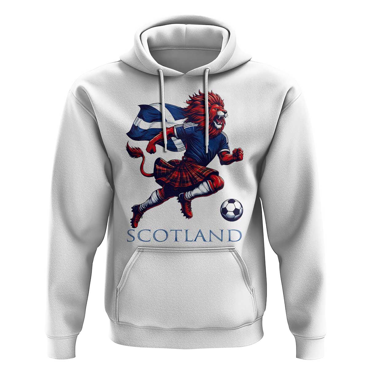 Scottish Lion Football Hoodie Brave Lion in Kilt with Flag Cape Pride - Wonder Print Shop