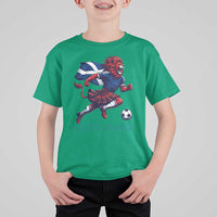 Scottish Lion Football T Shirt For Kid Brave Lion in Kilt with Flag Cape Pride - Wonder Print Shop