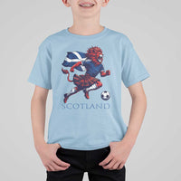Scottish Lion Football T Shirt For Kid Brave Lion in Kilt with Flag Cape Pride - Wonder Print Shop