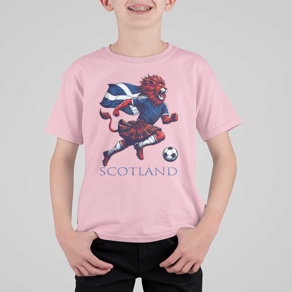 Scottish Lion Football T Shirt For Kid Brave Lion in Kilt with Flag Cape Pride - Wonder Print Shop
