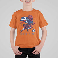 Scottish Lion Football T Shirt For Kid Brave Lion in Kilt with Flag Cape Pride - Wonder Print Shop