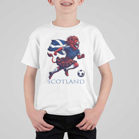 Scottish Lion Football T Shirt For Kid Brave Lion in Kilt with Flag Cape Pride - Wonder Print Shop