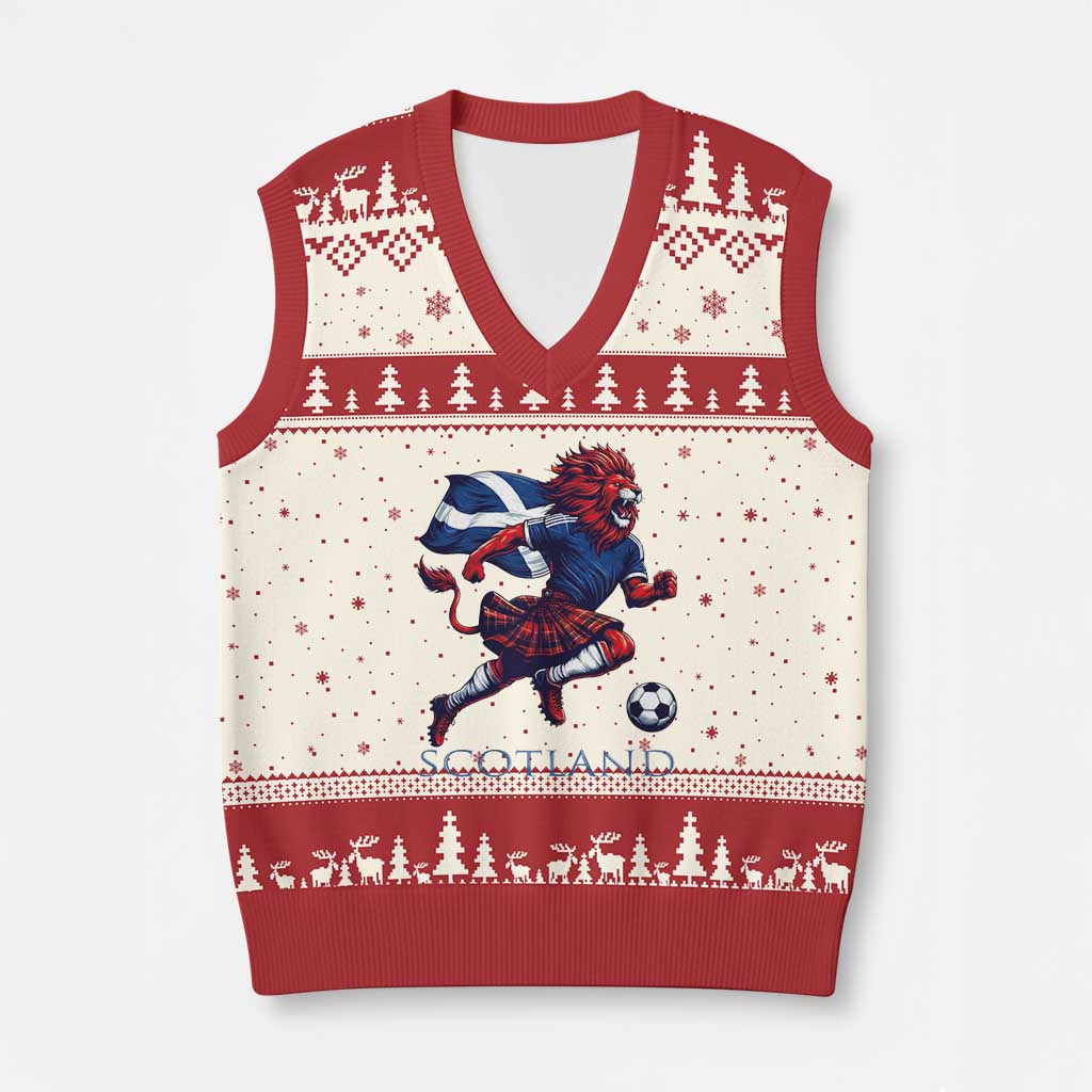 Scottish Lion Football V-Neck Knit Sweater Vest Brave Lion in Kilt with Flag Cape Pride - Wonder Print Shop