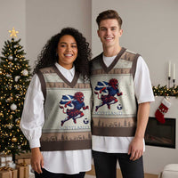 Scottish Lion Football V-Neck Knit Sweater Vest Brave Lion in Kilt with Flag Cape Pride - Wonder Print Shop