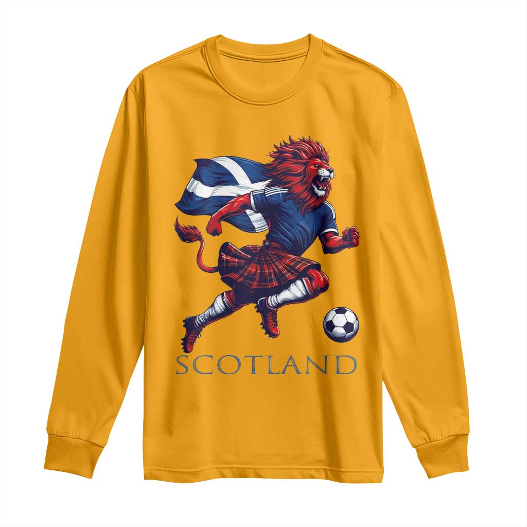Scottish Lion Football Long Sleeve Shirt Brave Lion in Kilt with Flag Cape Pride - Wonder Print Shop