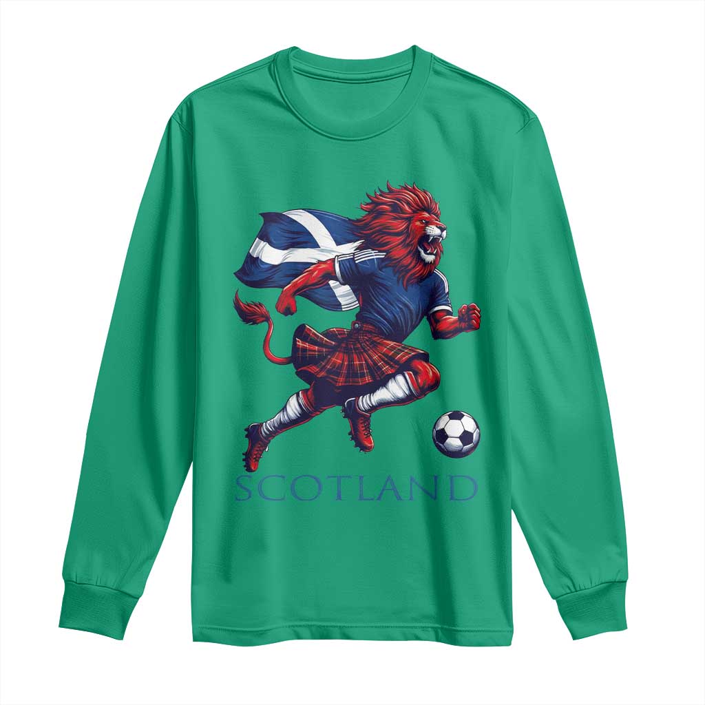 Scottish Lion Football Long Sleeve Shirt Brave Lion in Kilt with Flag Cape Pride - Wonder Print Shop