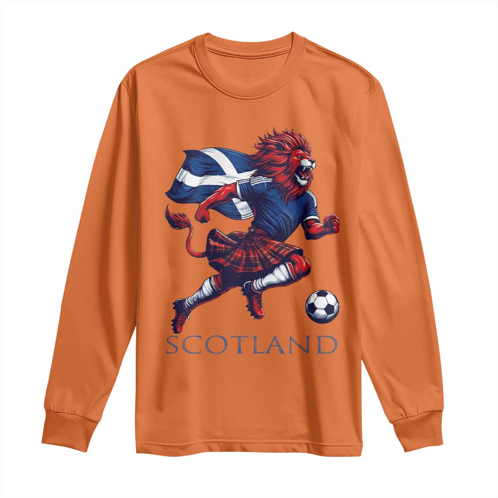 Scottish Lion Football Long Sleeve Shirt Brave Lion in Kilt with Flag Cape Pride - Wonder Print Shop