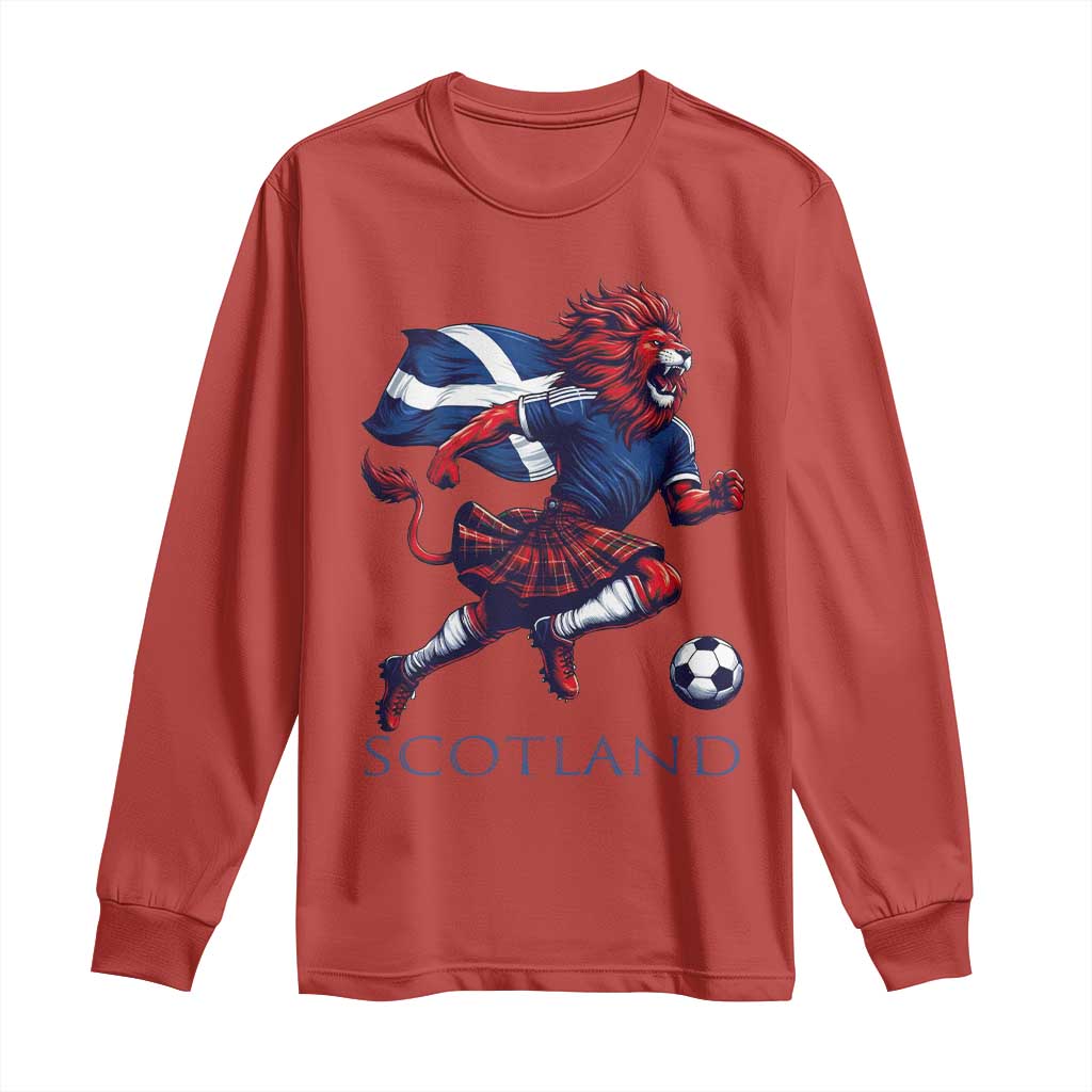 Scottish Lion Football Long Sleeve Shirt Brave Lion in Kilt with Flag Cape Pride - Wonder Print Shop