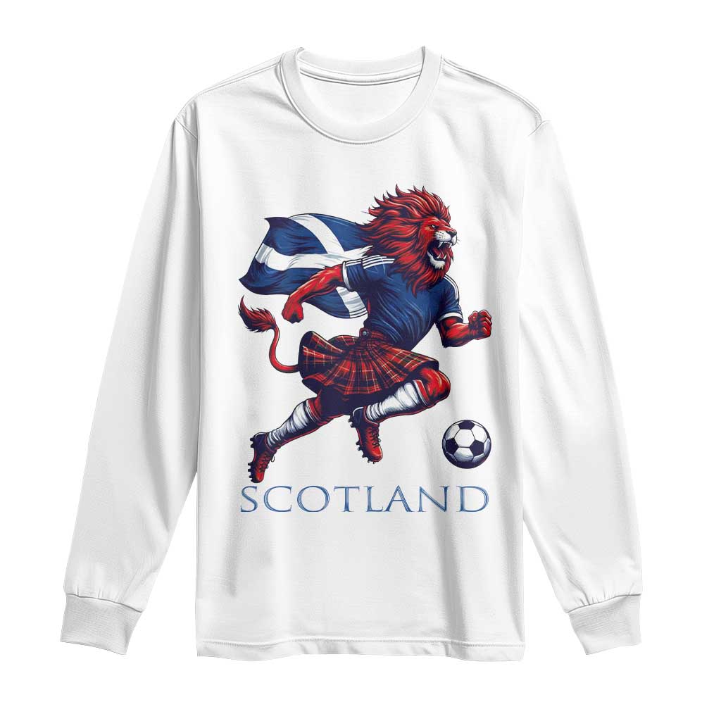Scottish Lion Football Long Sleeve Shirt Brave Lion in Kilt with Flag Cape Pride - Wonder Print Shop