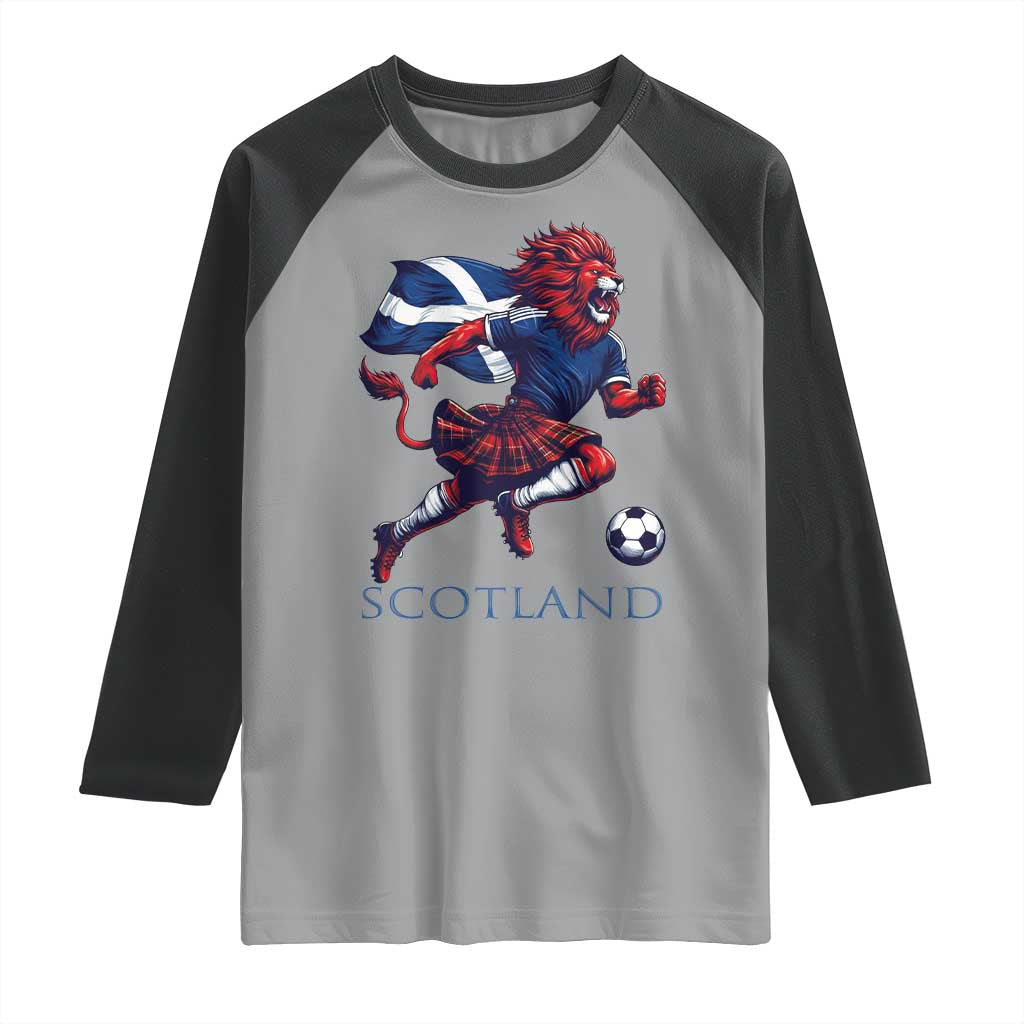 Scottish Lion Football Raglan Shirt Brave Lion in Kilt with Flag Cape Pride - Wonder Print Shop