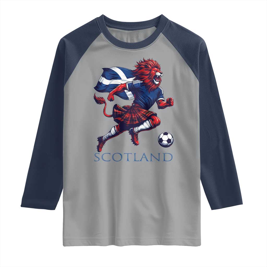 Scottish Lion Football Raglan Shirt Brave Lion in Kilt with Flag Cape Pride - Wonder Print Shop