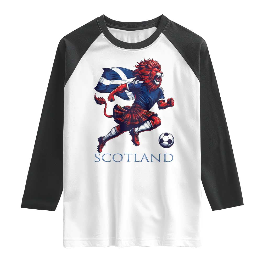 Scottish Lion Football Raglan Shirt Brave Lion in Kilt with Flag Cape Pride - Wonder Print Shop