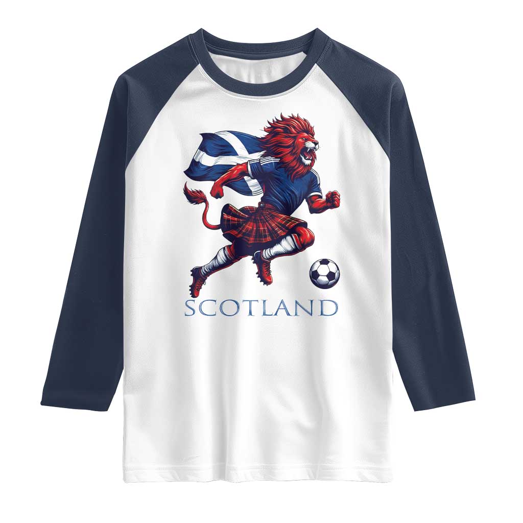 Scottish Lion Football Raglan Shirt Brave Lion in Kilt with Flag Cape Pride - Wonder Print Shop